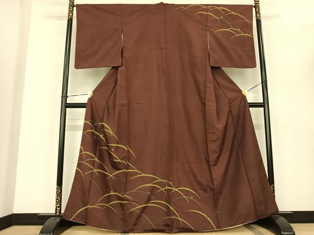 平和屋着物●石川県指定無形文化財 牛首紬 白山工房 手織り 露芝文 正絹 逸品 AABF0324fy