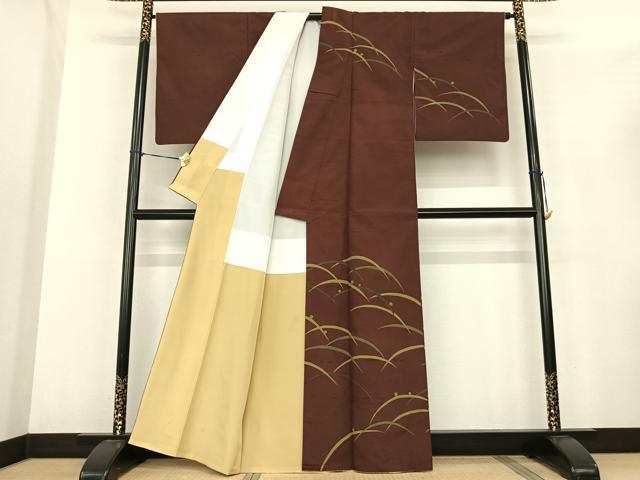 平和屋着物●石川県指定無形文化財 牛首紬 白山工房 手織り 露芝文 正絹 逸品 AABF0324fy