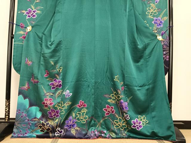 平和屋着物●豪華振袖 花蝶文 暈し染め 金彩 正絹 逸品 AABF0325fy