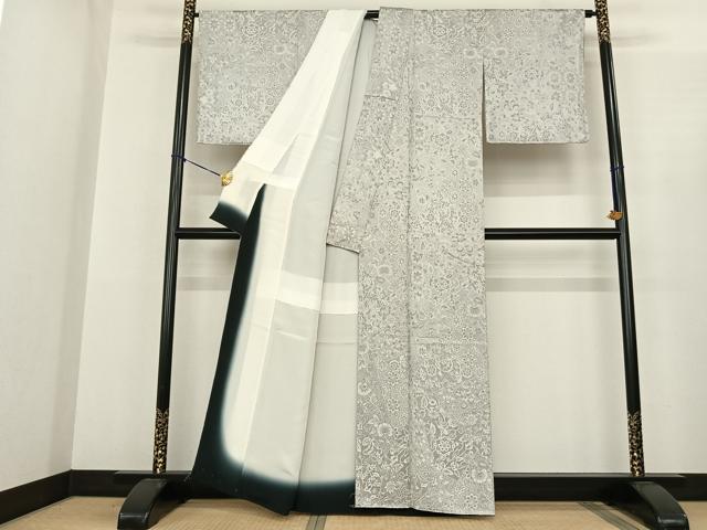 平和屋着物●天目織 お召 切嵌花文 正絹 逸品 AABF0334fy