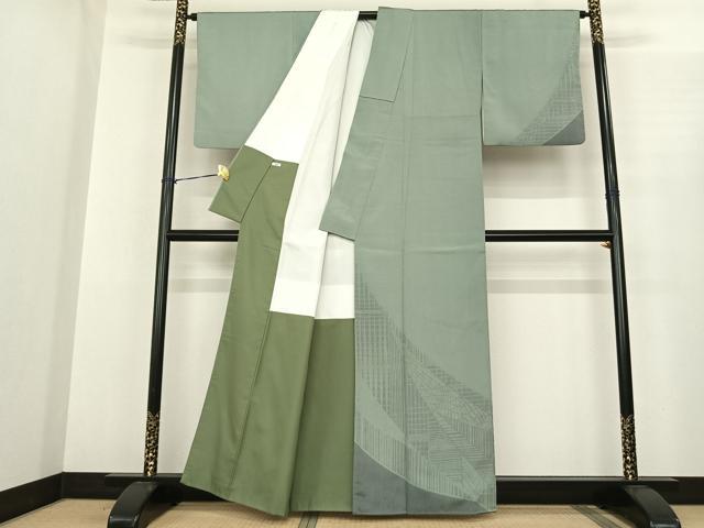 平和屋着物●本塩沢 やまだ織 幾何学文様 正絹 逸品 AABF0335fy