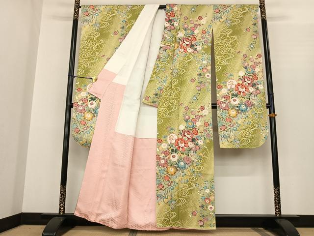 平和屋着物●豪華振袖 枝花文 暈し染め 金彩 正絹 逸品 AABF0340fy