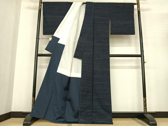 平和屋着物●上質な紬 横縞 正絹 逸品 未使用 AABF0344fy