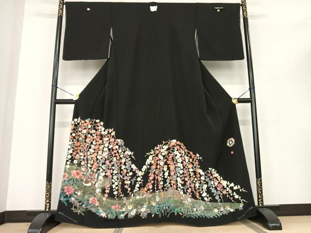 平和屋着物●本加賀友禅作家 北市秀樹 黒留袖 花鳥文 正絹 逸品 未使用 AABF0353fy