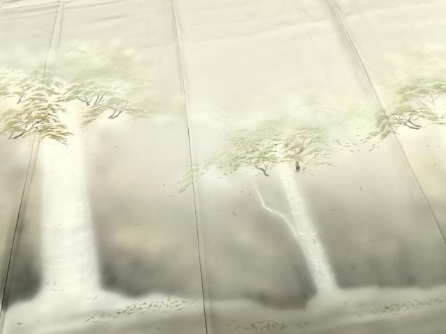 平和屋着物●訪問着 手描き 樹林文 暈し染め 正絹 逸品 AABF0354fy