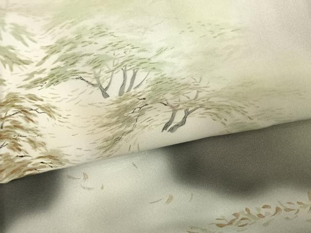 平和屋着物●訪問着 手描き 樹林文 暈し染め 正絹 逸品 AABF0354fy