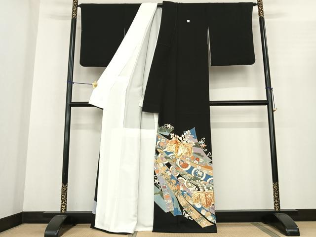 平和屋着物●豪華黒留袖 駒刺繍 熨斗花文 金彩 正絹 逸品 未使用 AABF0358fy
