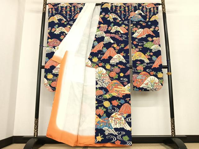 平和屋着物●豪華振袖 型染め 風景花文 正絹 逸品 AABF0365fy