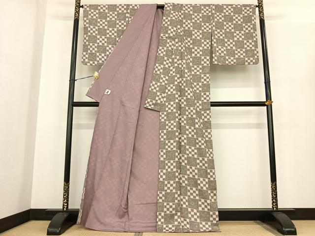 平和屋着物●世界的ファッションデザイナー 山本寛斎 kansaiブランド 小紋 市松文様 洗える着物 AABF0367fy