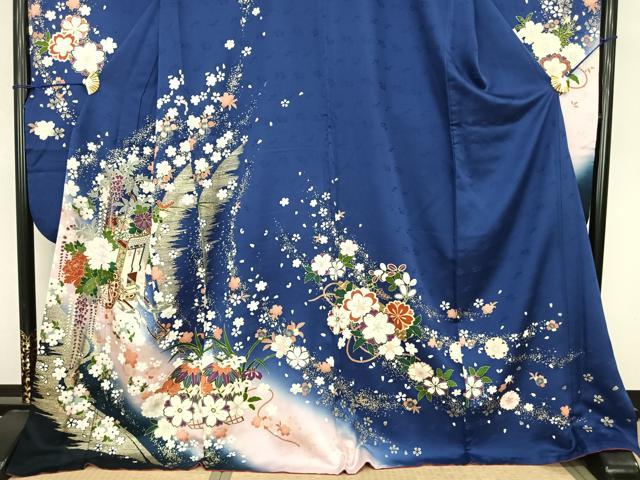 平和屋着物●豪華振袖 御所車花文 暈し染め 金彩 正絹 逸品 AABF0369fy