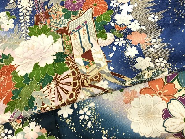 平和屋着物●豪華振袖 御所車花文 暈し染め 金彩 正絹 逸品 AABF0369fy