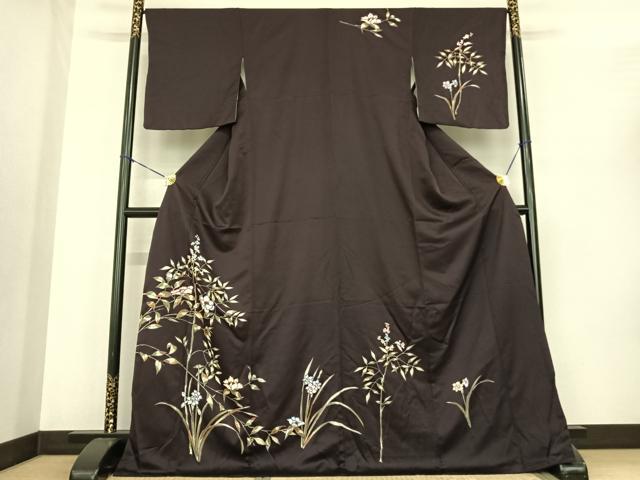 平和屋着物●訪問着 手描き 枝花文 ロング丈 正絹 逸品 AABF0370fy