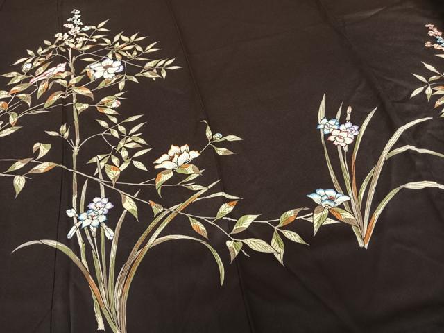 平和屋着物●訪問着 手描き 枝花文 ロング丈 正絹 逸品 AABF0370fy