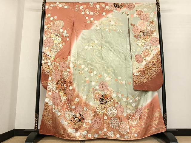 平和屋着物●豪華振袖 駒刺繍 舞花文 暈し染め 金銀彩 正絹 逸品 AABF0372fy