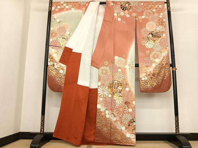 平和屋着物●豪華振袖 駒刺繍 舞花文 暈し染め 金銀彩 正絹 逸品 AABF0372fy