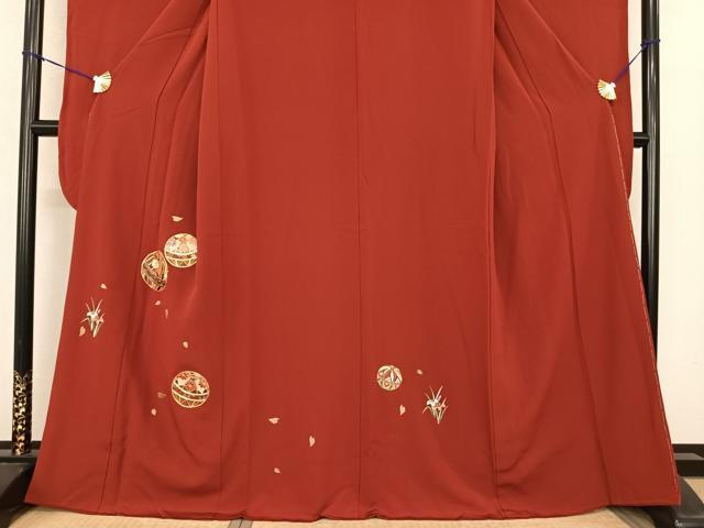 平和屋着物●豪華振袖 駒刺繍 毬 舞花文 紅海老茶色 金糸 正絹 逸品 AABF0379fy