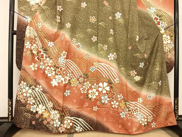 平和屋着物●豪華振袖 舞花文 暈し染め 金彩 鈴乃屋扱い 正絹 逸品 AABF0395fy