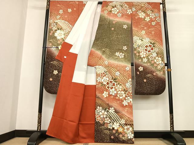 平和屋着物●豪華振袖 舞花文 暈し染め 金彩 鈴乃屋扱い 正絹 逸品 AABF0395fy