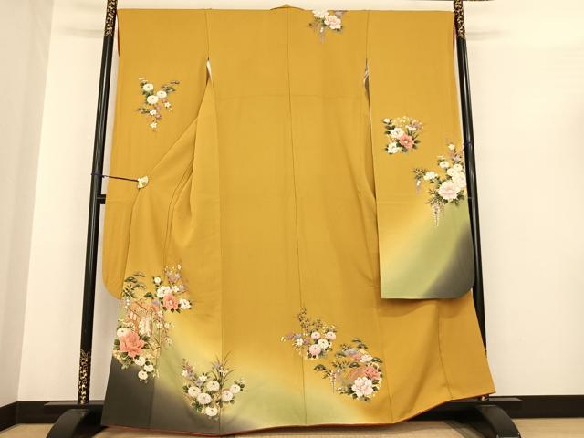 平和屋着物●豪華振袖 御所車花文 暈し染め 金彩 正絹 逸品 AABF0403fy