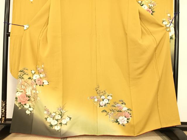 平和屋着物●豪華振袖 御所車花文 暈し染め 金彩 正絹 逸品 AABF0403fy