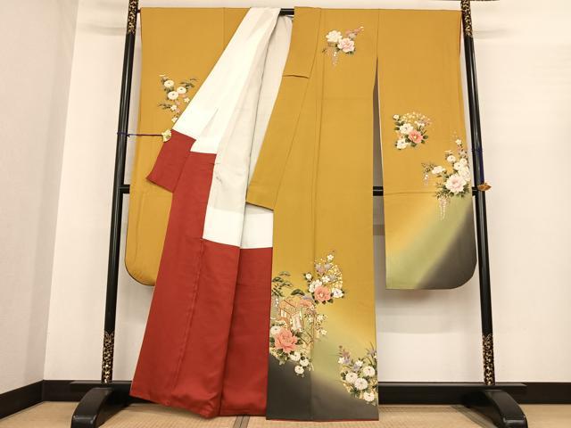 平和屋着物●豪華振袖 御所車花文 暈し染め 金彩 正絹 逸品 AABF0403fy