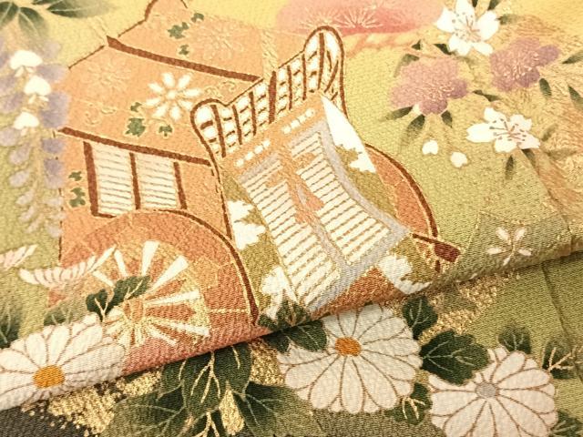 平和屋着物●豪華振袖 御所車花文 暈し染め 金彩 正絹 逸品 AABF0403fy