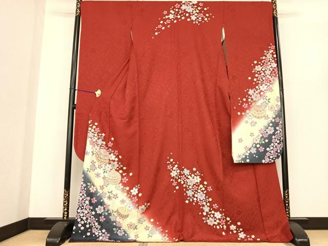 平和屋着物●豪華振袖 鞠 舞花文 暈し染め 金彩 京都きもの友禅扱い 正絹 逸品 AABF0404fy