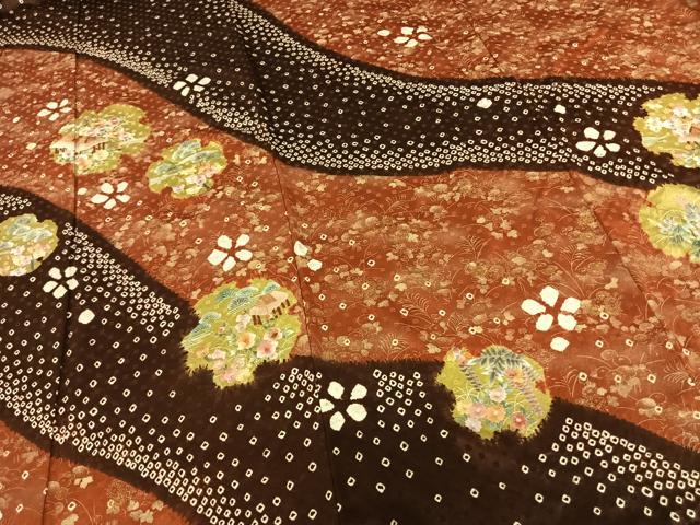 平和屋着物●訪問着 絞り 刺繍 雪輪風景花文 暈し染め 金彩 正絹 逸品 AABF0405fy