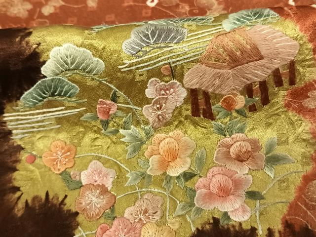 平和屋着物●訪問着 絞り 刺繍 雪輪風景花文 暈し染め 金彩 正絹 逸品 AABF0405fy