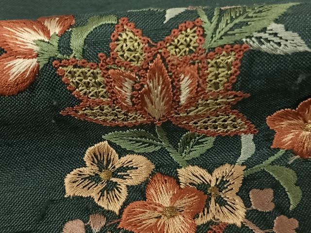 平和屋着物●訪問着 紬地 刺繍 花唐草文 金糸 金彩 正絹 逸品 AABF0406fy