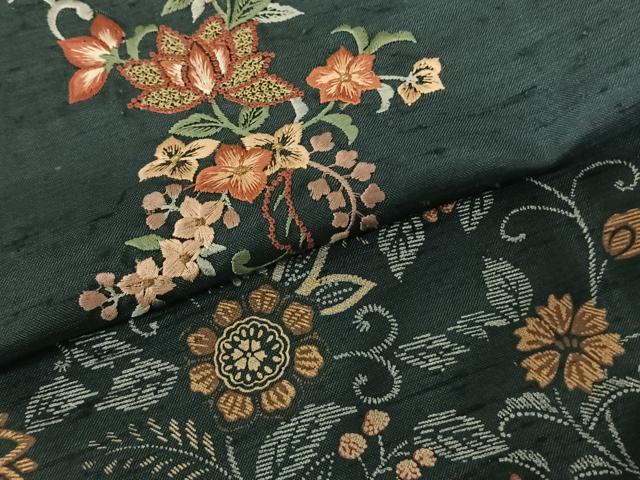 平和屋着物●訪問着 紬地 刺繍 花唐草文 金糸 金彩 正絹 逸品 AABF0406fy