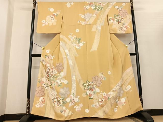 平和屋着物●訪問着 駒刺繍 熨斗花文 金彩 正絹 逸品 未使用 AABF0424fy