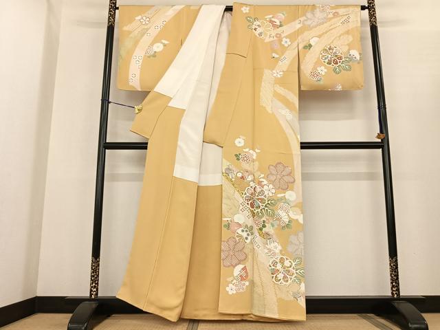 平和屋着物●訪問着 駒刺繍 熨斗花文 金彩 正絹 逸品 未使用 AABF0424fy