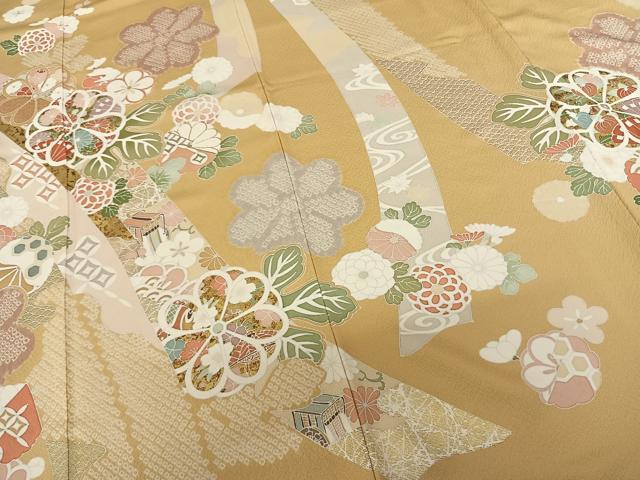 平和屋着物●訪問着 駒刺繍 熨斗花文 金彩 正絹 逸品 未使用 AABF0424fy