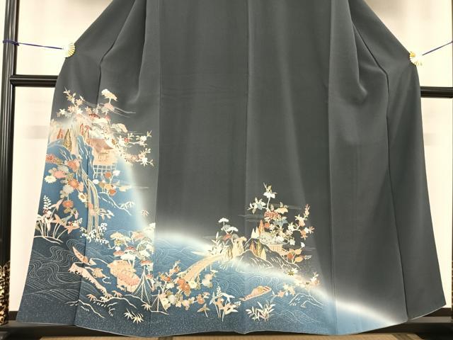 平和屋着物●訪問着 友禅 駒刺繍 風景枝花文 暈し染め 正絹 逸品 AABF0427fy