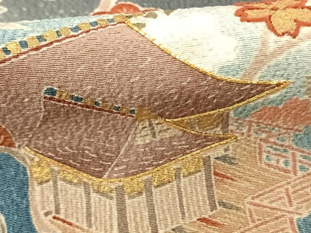 平和屋着物●訪問着 友禅 駒刺繍 風景枝花文 暈し染め 正絹 逸品 AABF0427fy