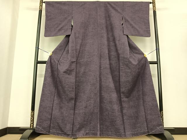 平和屋着物●上質な紬 色無地 深紫色 正絹 逸品 未使用 AABF0433fy