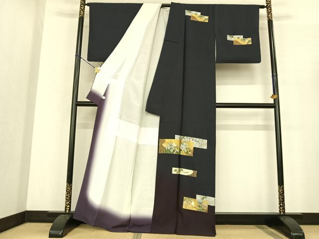 平和屋着物●訪問着 色紙草花文 暈し染め 金銀彩 正絹 逸品 AABF0445fy