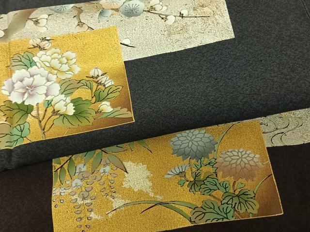 平和屋着物●訪問着 色紙草花文 暈し染め 金銀彩 正絹 逸品 AABF0445fy