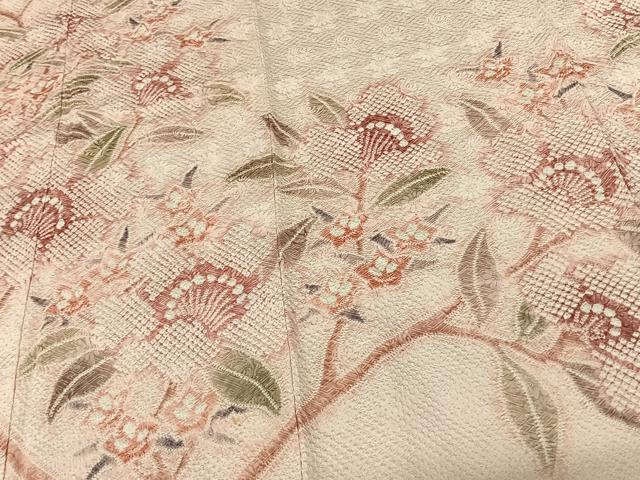 平和屋着物●訪問着 総絞り 枝花文 正絹 逸品 AABF0459fy
