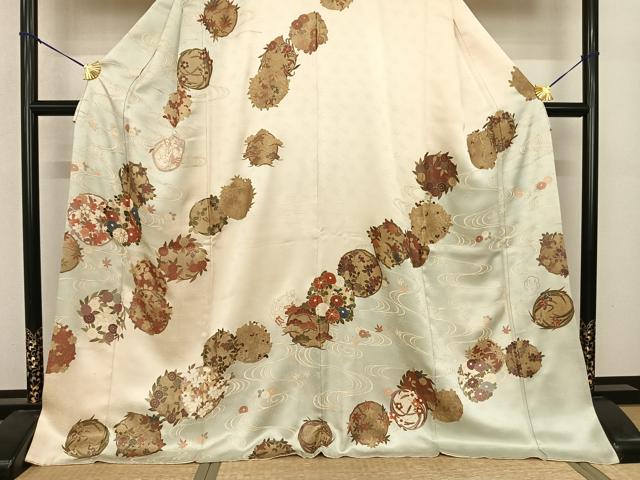 平和屋着物●訪問着 作家物 駒刺繍 花丸文 暈し染め 金彩 ロング丈 正絹 逸品 AABF0469fy