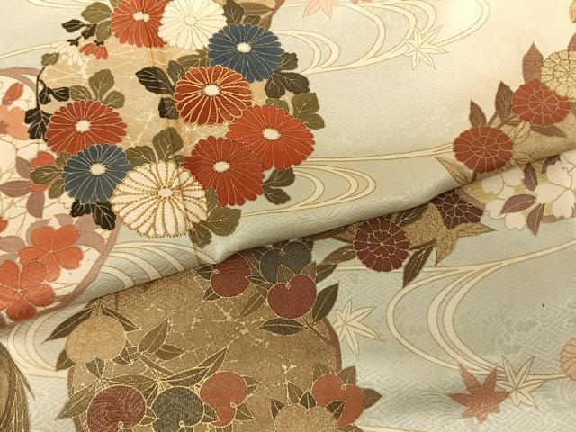 平和屋着物●訪問着 作家物 駒刺繍 花丸文 暈し染め 金彩 ロング丈 正絹 逸品 AABF0469fy
