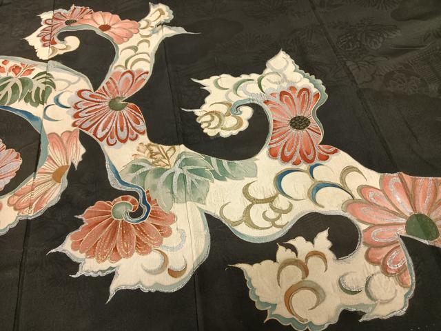 平和屋着物●アンティーク 大正ロマン 黒留袖 唐草文 金銀彩 正絹 逸品 AABF0473fy
