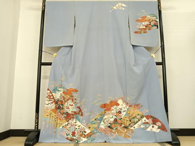 平和屋着物●訪問着 刺繍 風景花鳥文 金彩 正絹 逸品 AABF0480fy
