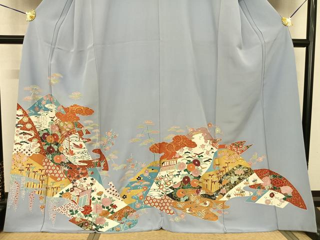 平和屋着物●訪問着 刺繍 風景花鳥文 金彩 正絹 逸品 AABF0480fy
