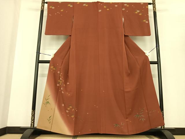 平和屋着物●訪問着 手描き 枝花文 暈し染め 正絹 逸品 AABF0491fy