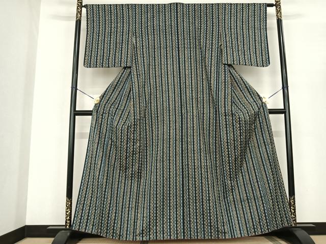 平和屋着物●上質な紬 市松間道 正絹 逸品 AABF0518fy