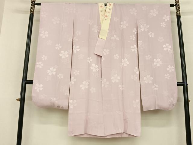 平和屋着物●振袖用長襦袢 無双仕立て 舞花地紋 鴇鼠色 やまと誂製 半衿刺繍 正絹 逸品 AABF0523fy