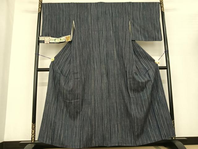 平和屋着物●本場結城紬 重要無形文化財 縞 証紙付き 正絹 逸品 AABF0533fy