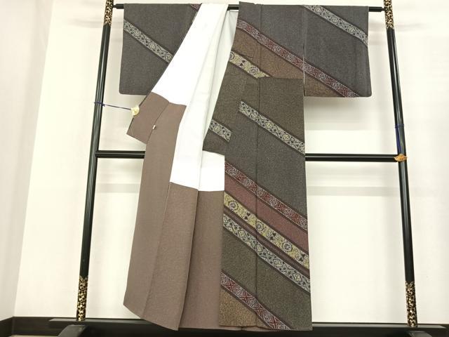 平和屋着物●訪問着 斜縞 鬼しぼ縮緬 正絹 逸品 AABF0535fy